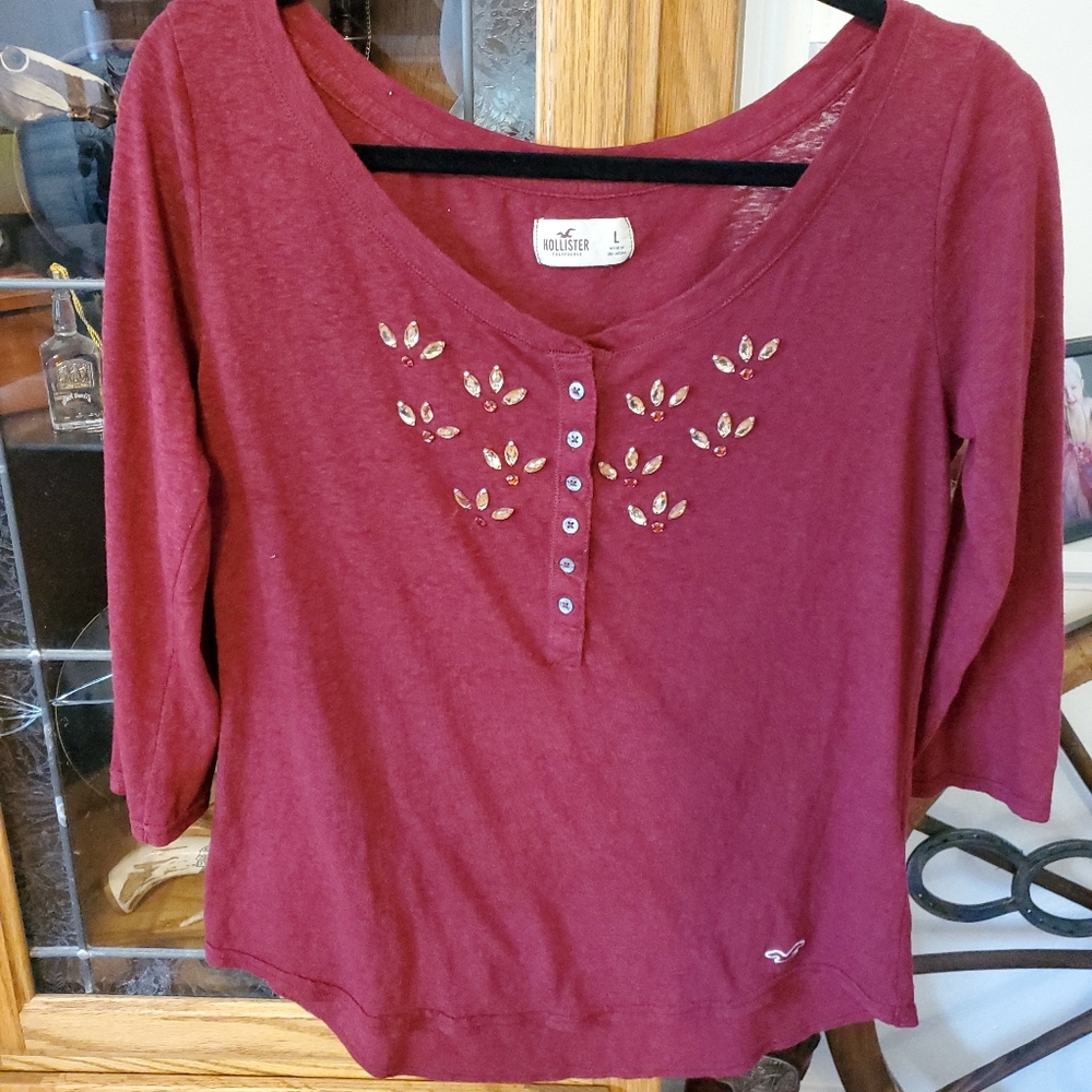 Hollister 3/4 sleeve rhinestone shirt size large
